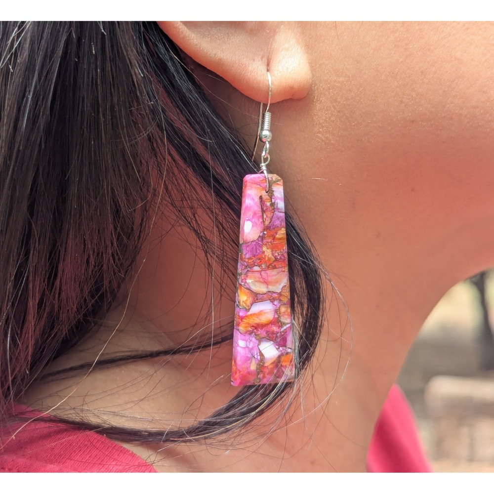 Santo Domingo Handmade Earrings Natural Pink Slab Native Am Jewelry NA Peete**